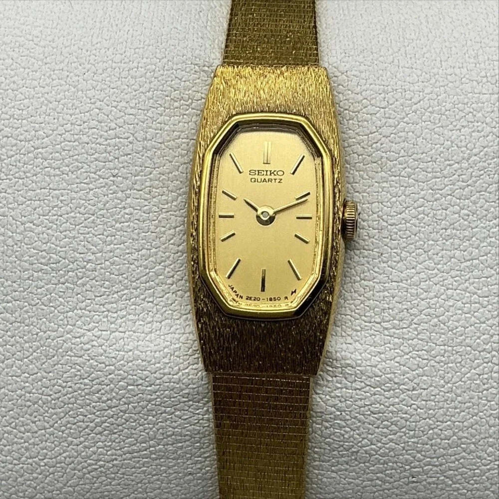 Vtg Seiko Womens Watch 11mm Champagne Dial Gold Tone 2E20-6469 New Battery 6